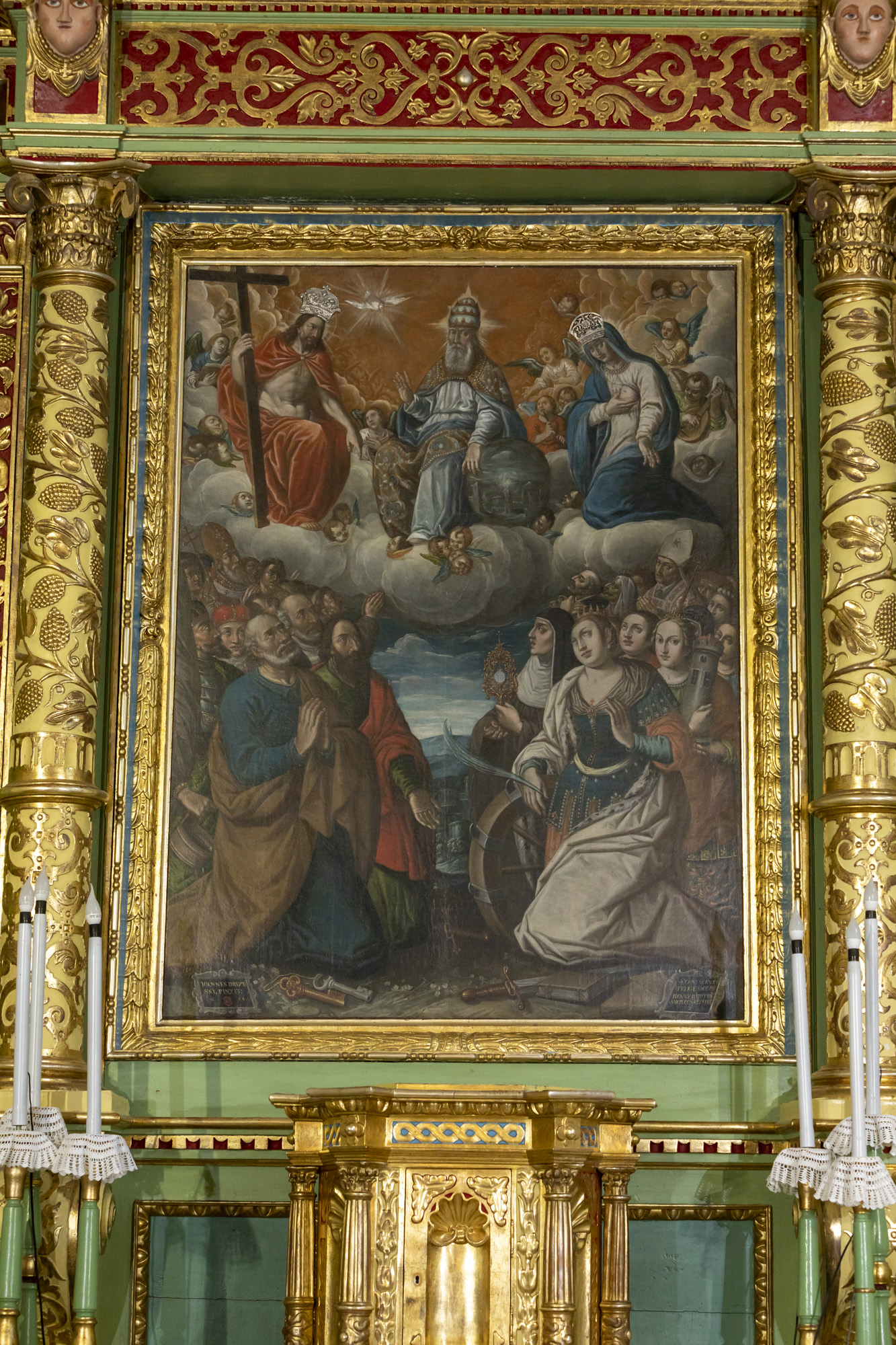 OBRAZ ADORACJI TRÓJCY ŚW. I MATKI BOSKIEJ PRZEZ ŚWIĘTYCH w ołtarzu głównym