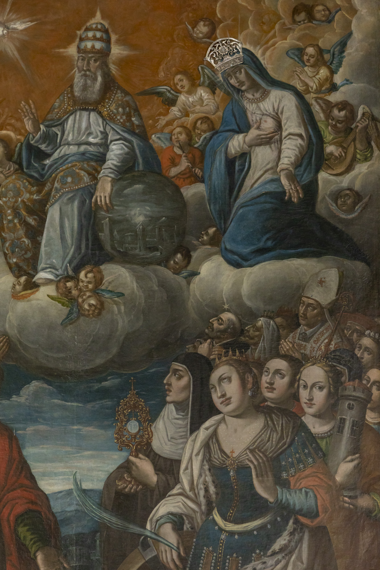 OBRAZ ADORACJI TRÓJCY ŚW. I MATKI BOSKIEJ PRZEZ ŚWIĘTYCH w ołtarzu głównym