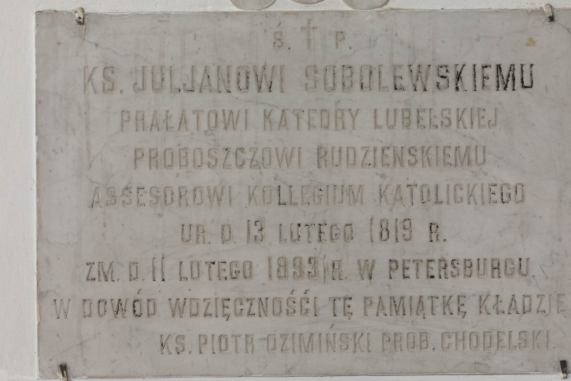 Tablica pamiątkowa ks. Juliana Sobolewskiego zm. 1893 r
