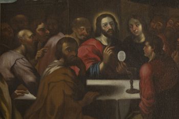 Obraz Ustanowienia Komunii św. podczas Ostatniej Wieczerzy - w ołtarzu bocznym w kaplicy południowej